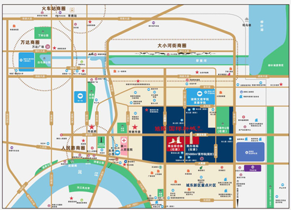 常德旭辉国际新城在售，户型 87 - 143㎡，2023 年部分已交付。小区规划良好，周边配套优，含学校、医院、公园等，交通便利，是重点开发项目。