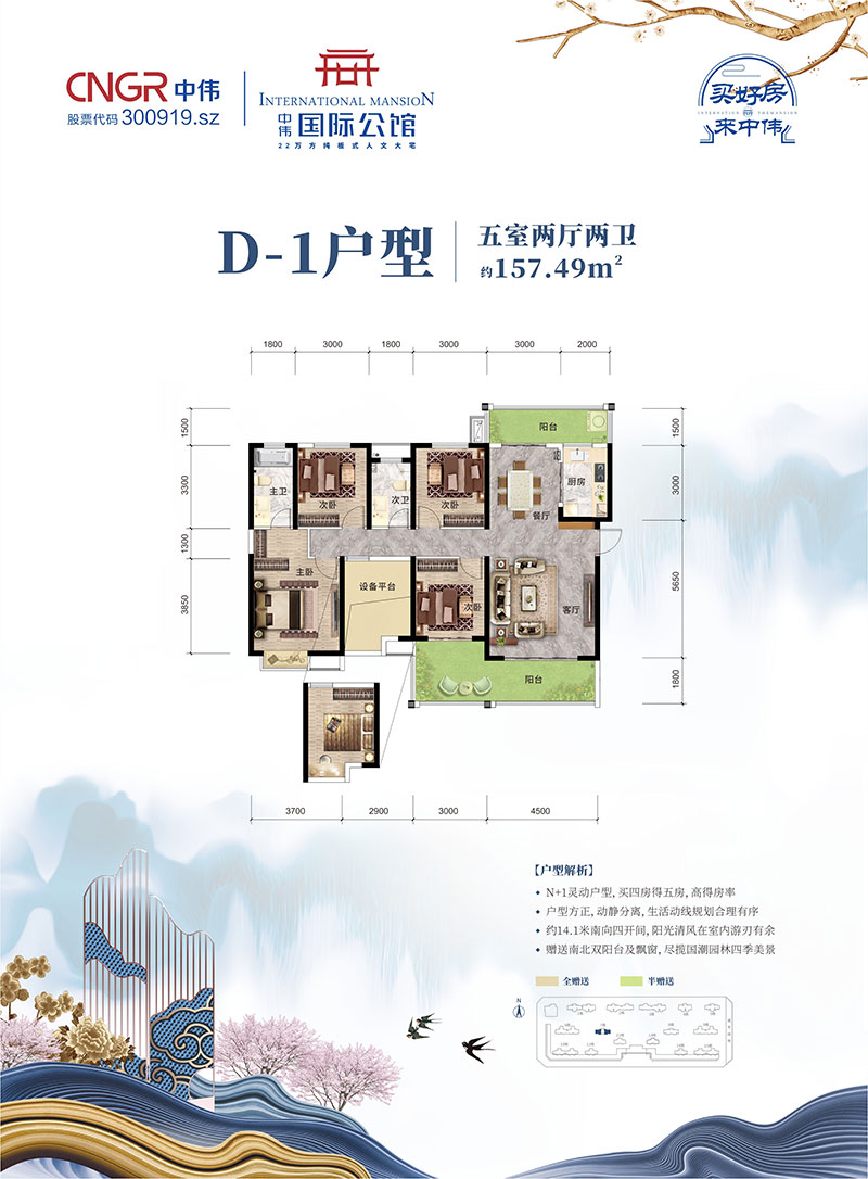 常德-石门县中伟国际公馆为您提供该项目一期D-1户型图片鉴赏